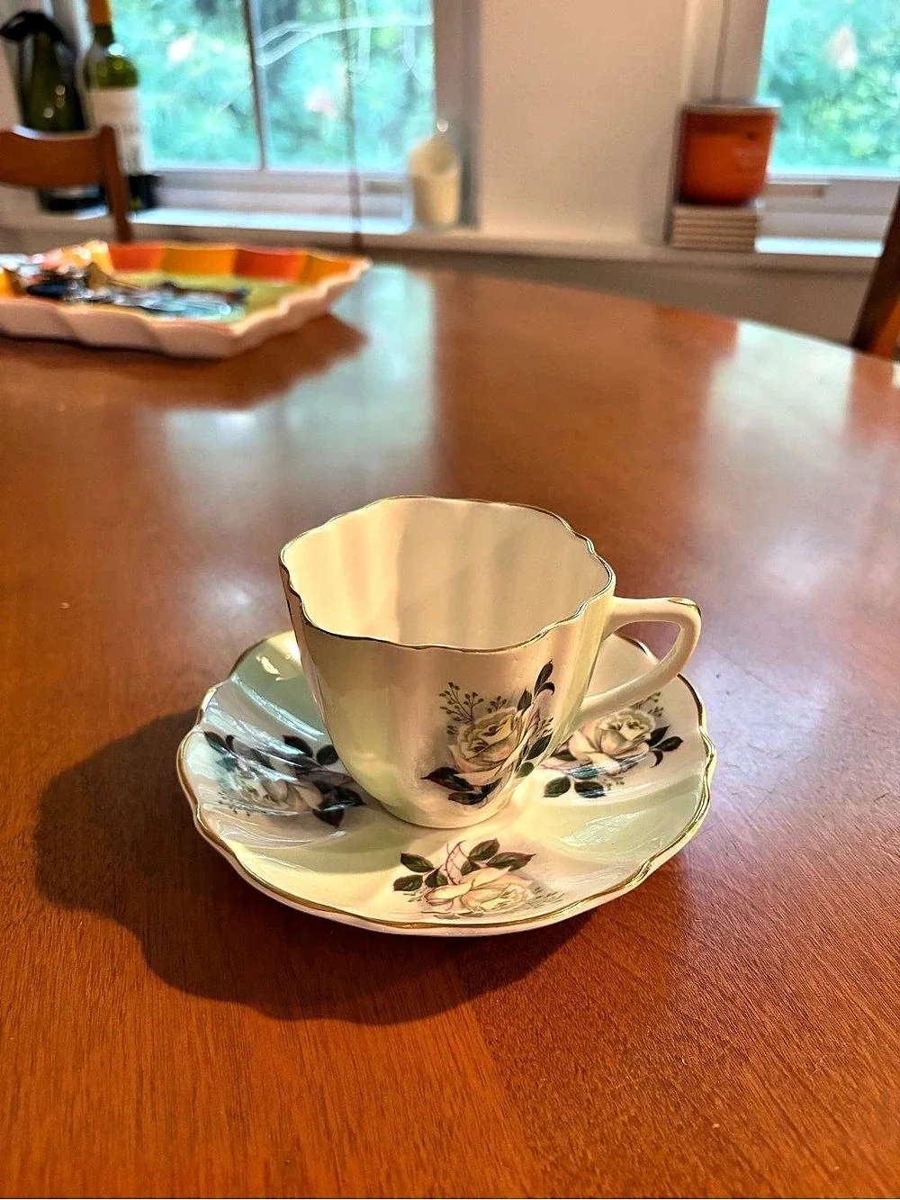 Grosvenor Floral Teacup and Saucer Cream & Green